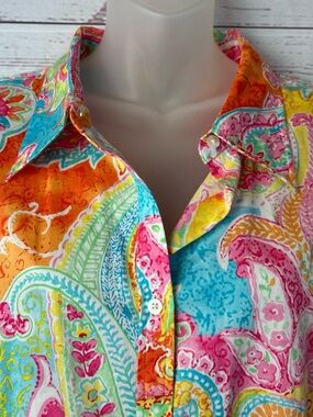 Chaps Floral Paisley Multicolor Long Sleeve Button Cotton Blouse Sz 3X NWT